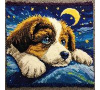 AxiangziK Kit de ganchillo para principiantes,Cachorro de dibujos animados bajo el cielo estrellado,kit de bordado de fundas de almohada,Bricolaje Bordadas de Manualidades,43x43cm