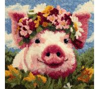 AxiangziK Kit de ganchillo para principiantes,Cerdo rosa con una corona de flores,kit de bordado de fundas de almohada,Bricolaje Bordadas de Manualidades,43x43cm