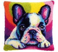 AxiangziK Kit de gancho de cierre,Animal Perro Bulldog,coloridos kits de alfombra de gancho impreso para adultos y niños,manualidades de costura,43x43cm