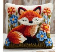 AxiangziK Kit de gancho de cierre de almohada,Zorros y flores Latch Hook Kits,bordado para adultos de gancho y pestillo,decoración Soafa,43x43cm