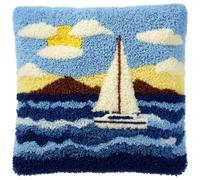 AxiangziK Kit de gancho de cierre,veleros en el mar,coloridos kits de alfombra de gancho impreso para adultos y niños,manualidades de costura,43x43cm