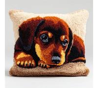 AxiangziK Kit de gancho de pestillo para adultos,Animal Perro Dachshund,Kit de gancho de pestillo de bricolaje,funda de cojín,bordado,punto de cruz,43x43cm