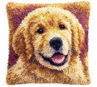 AxiangziK Kit de gancho de pestillo para adultos,Animal perro labrador,kits de bordado,DIY Hecho a Mano Hogar Sofá Navidad Cojín Decoración,43x43cm