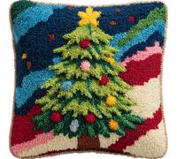 AxiangziK Kit de gancho de pestillo para adultos,árbol de Navidad,Kit de gancho de pestillo de bricolaje,funda de cojín,bordado,punto de cruz,43x43cm