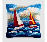 AxiangziK Kit de gancho de pestillo para adultos,barco de vela de mar,Kit de gancho de pestillo de bricolaje,funda de cojín,bordado,punto de cruz,43x43cm