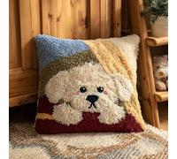 AxiangziK Kit de gancho de pestillo para adultos,Caniche Animal Perro Kit de gancho de pestillo de bricolaje,funda de cojín,bordado,punto de cruz,43x43cm