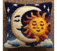 AxiangziK Kit de gancho de pestillo para adultos,Estrellas y luna de dibujos animados,Kit de gancho de pestillo de bricolaje,funda de cojín,bordado,punto de cruz,43x43cm