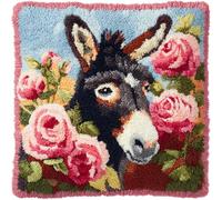 AxiangziK Kit de gancho de pestillo para adultos,Flores y burros,kits de bordado,DIY Hecho a Mano Hogar Sofá Navidad Cojín Decoración,43x43cm