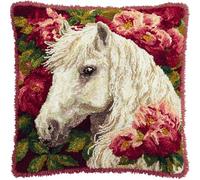 AxiangziK Kit de gancho de pestillo para adultos,Flores y caballos,Kit de gancho de pestillo de bricolaje,funda de cojín,bordado,punto de cruz,43x43cm