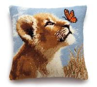 AxiangziK Kit de gancho de pestillo para adultos,Leopardo y mariposa,Kit de gancho de pestillo de bricolaje,funda de cojín,bordado,punto de cruz,43x43cm