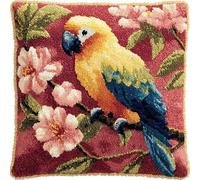 AxiangziK Kit de gancho de pestillo para adultos,Loro en una rama de flores,kits de bordado,DIY Hecho a Mano Hogar Sofá Navidad Cojín Decoración,43x43cm