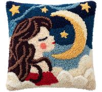 AxiangziK Kit de gancho de pestillo para adultos,Luna y niña de dibujos animados,Kit de gancho de pestillo de bricolaje,funda de cojín,bordado,punto de cruz,43x43cm