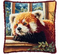 AxiangziK Kit de gancho de pestillo para adultos,Mapache en el alféizar de la ventana,Kit de gancho de pestillo de bricolaje,funda de cojín,bordado,punto de cruz,43x43cm