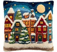 AxiangziK Kit de gancho de pestillo para adultos,Paisaje navideño de la ciudad,kits de bordado,DIY Hecho a Mano Hogar Sofá Navidad Cojín Decoración,43x43cm