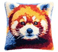 AxiangziK Kit de gancho de pestillo para adultos,Panda rojo, un animal colorido,kits de bordado,DIY Hecho a Mano Hogar Sofá Navidad Cojín Decoración,43x43cm