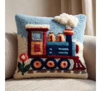 AxiangziK Kit de gancho de pestillo para adultos,Tren de dibujos animados,Kit de gancho de pestillo de bricolaje,funda de cojín,bordado,punto de cruz,43x43cm