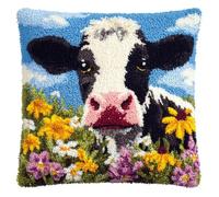 AxiangziK Kit de gancho de pestillo para adultos,Vacas y flores kits de bordado,DIY Hecho a Mano Hogar Sofá Navidad Cojín Decoración,43x43cm