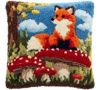 AxiangziK Kit de gancho de pestillo para adultos,Zorro y hongo,kits de bordado,DIY Hecho a Mano Hogar Sofá Navidad Cojín Decoración,43x43cm