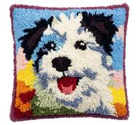 AxiangziK Kit de gancho de pestillo para alfombras,Animal lindo perro,DIY de gancho de pestillo de cojín,kit de bordado de cojín para niños,43x43cm