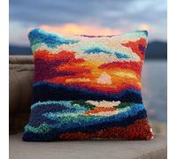 AxiangziK Kit de gancho de pestillo para alfombras,Vista del atardecer DIY de gancho de pestillo de cojín,kit de bordado de cojín para niños,43x43cm