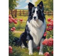 AxiangziK Kit De Punto De Cruz De Fácil Conteo DIY 11CT,border collie,perro entre flores,Cuadros En Punto De Cruz Kits De Punto De Cruz con Hilos y Aguja Completos,40x50cm