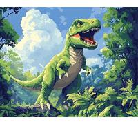 AxiangziK Kit Punto De Cruz Kits de punto de cruz contado Pequeño dinosaurio verde de dibujos animados,Bordadas Artesanales,Juego De Puntadas Para Sala De Estar,decoración del hogar,40x50cm