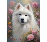 AxiangziK kit punto de cruz principiantes niños 11CT,animal perro samoyedo,Punto de Cruz de Bordado Que Incluye Hilos de Color Dibujo de Aguja de Paño de Algodón,40x50cm