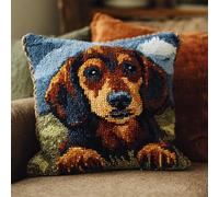 AxiangziK kits de gancho de pestillo,Animal Perro Dachshund,almohada,bricolaje,ganchillo,manualidades para niños,adultos y principiantes,43x43cm