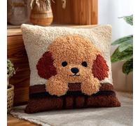 AxiangziK kits de gancho de pestillo,Caniche Animal Perro almohada,bricolaje,ganchillo,manualidades para niños,adultos y principiantes,43x43cm