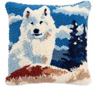 AxiangziK kits de gancho de pestillo para principiantes adultos,animal lobo Kit de cojín de gancho de pestillo bordado,funda de cojín de sofá,43x43cm