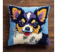 AxiangziK kits de gancho de pestillo para principiantes adultos,Animal Perro Chihuahua,Kit de cojín de gancho de pestillo bordado,funda de cojín de sofá,43x43cm