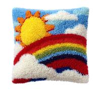 AxiangziK kits de gancho de pestillo para principiantes adultos,Dibujos animados de arcoíris y sol,Kit de cojín de gancho de pestillo bordado,funda de cojín de sofá,43x43cm