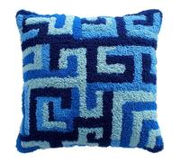 AxiangziK kits de gancho de pestillo para principiantes adultos,Patrón de laberinto de líneas azules,Kit de cojín de gancho de pestillo bordado,funda de cojín de sofá,43x43cm
