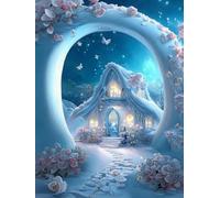 AxiangziK Kits de punto de cruz estampados Cabaña de nieve de fantasía,DIY con Hilos y Tela para Niños o Adultos Principiantes Contado Estampados Mano Hacer,40x50cm