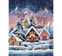 AxiangziK Kits de punto de cruz estampados,Casa de nieve,DIY con Hilos y Tela para Niños o Adultos Principiantes Contado Estampados Mano Hacer,40x50cm