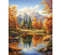 AxiangziK Kits de punto de cruz estampados,Paisaje junto al lago,kit de punto de aguja,11CT de iniciación para principiantes,regalos hechos a mano,30x40cm