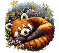 AxiangziK Kits de punto de cruz estampados,Un panda rojo durmiendo en un macizo de flores.,DIY con Hilos y Tela para Niños o Adultos Principiantes Contado Estampados Mano Hacer,40x40cm