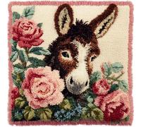 AxiangziK Latch Hook Cushion Kit,Flores y burros,Latch Hook Kit for Beginners Adults or Children,Latch Hook christmas gifts,17x17in