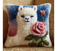 AxiangziK Latch Hook Cushion Kits,Flores y alpacas,Latch Hook Cushion Cover With Printed Canvas Diy Embroidery Kit,17x17in