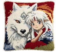 AxiangziK Latch Hook Cushion Kits,Niña y zorro blanco,Latch Hook Cushion Cover With Printed Canvas Diy Embroidery Kit,17x17in