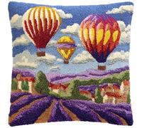 AxiangziK Mansión Lavanda kit de cojín de gancho de pestillo,Globos aerostáticos de colores,kit de bordado,ganchos para niños y adultos,sofá,manualidades de costura,43x43cm