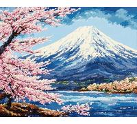 AxiangziK Monte Fuji, Japón Punto de Cruz Kit Completo Bordado,parque sakura,Kit De Costura Para Adultos Principiantes,Bordado a Mano,decoración del hogar,40x50cm