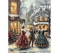 AxiangziK Navidad Punto de Cruz Kit Completo Principiantes,gente en la plaza de la calle,Bordado Artesanal Con Tela Impresa 11CT,Bordado Art Home Pared Decor Manualidades,40x50cm