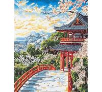 AxiangziK parque sakura Conjunto de Kit de Punto de Cruz de Bordado,castillo antiguo,DIY Kit de Punto de Cruz Que Incluye Hilos de Color Dibujo de Aguja de Paño de Algodón,40x50cm