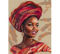 AxiangziK retrato de dama Kit de punto de cruz de Navidad,mujer africana,Juego de bordado DIY con herramientas,Ideal para arte mural y decoraciones navideñas,11CT,40x50cm