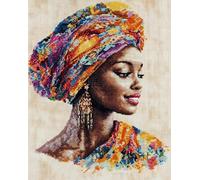 AxiangziK retrato de dama Punto de Cruz,mujer africana,Conjunto de Kit de Punto de Cruz de Bordado Que Incluye Hilos de Color Dibujo de Aguja de paño de algodón,40x50cm