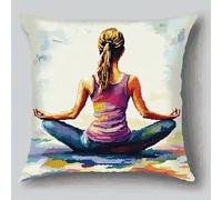AxiangziK Simple 11CT Kit de Punto de Cruz de Cojín,chica haciendo yoga,Punto de Cruz Kit Completo para Principiantes,Kit De Funda De Cojín De Lona,Bordado Artesanal,45x45cm