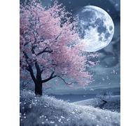 AxiangziK vista nocturna Kits estampados de punto de cruz,Árbol de Sakura bajo la luz de la luna,11CT Bordado Kits de bordado Punto de cruz,Regalos de decoración del hogar,40x50cm