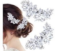 Axicvloes 2 pinzas para el pelo con flores de cristal, pasadores de pelo con diamantes de imitación, horquillas plateadas, accesorios para el cabello para bodas, novias, novias