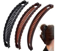 Axicvloes 3 pinzas para el pelo de plátano para mujer, pasadores clásicos de doble peine, antideslizantes, grandes, accesorios para cabello largo, corto y grueso (3 estilos)